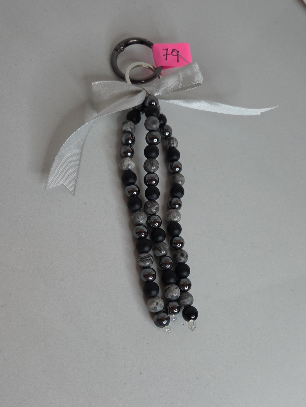 79 - Gray and Black Beaded Tassel Bag Charm